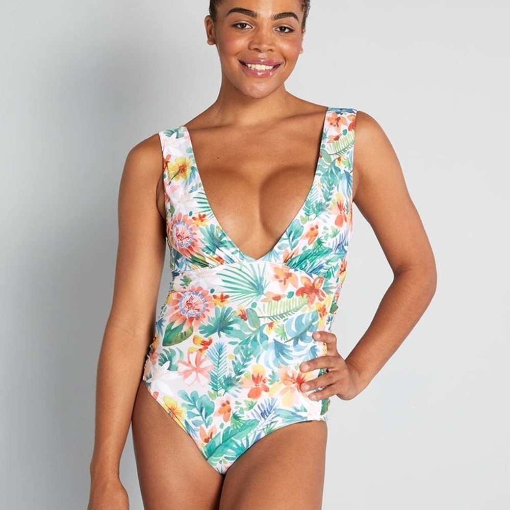 🦋 Modcloth The Linden One Piece Swimsuit Floral Medium NWOT